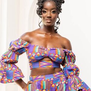 Binti Women's Sexy African Print Crop Top (Rainbow Kente) Medium